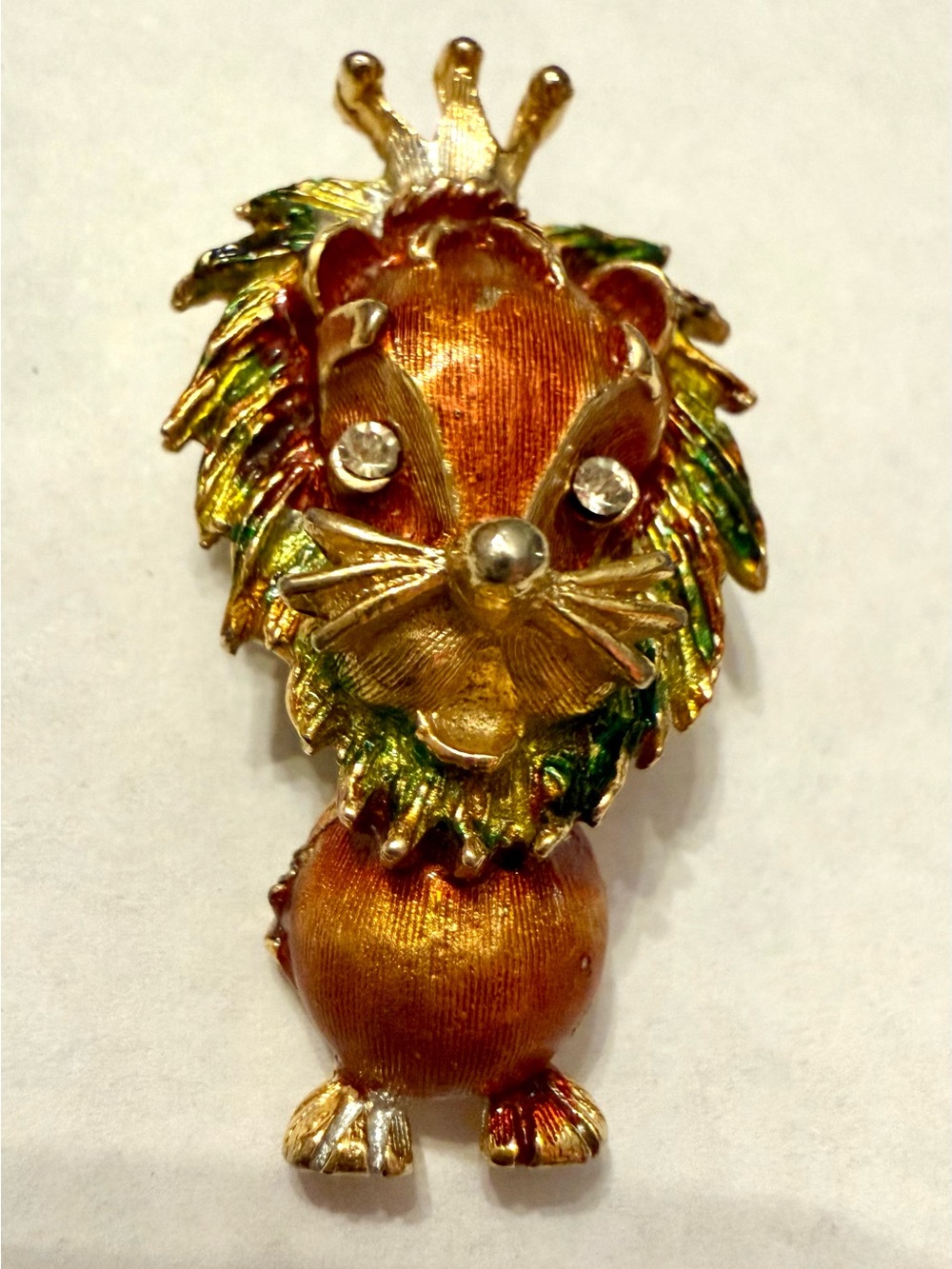 Rare Vintage ARTHUR PEPPER Signed ART Enamel Lion King Wizard of Oz Brooch Pin